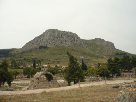View of Acrocorinth from ruins of Ancient Corinth