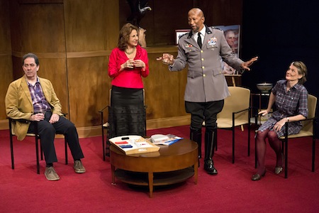 Steve Mellor, Kathy Najimy, Reg E Cathey, & Annette O'Toole in 'Heresy' at The Flea. Photo by Hunter Canning.