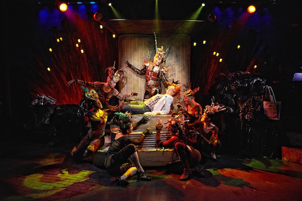 Chris Hall as Cimex (center) surrounded by his loyal bedbug followers in 'Bedbugs!!!' at the ArcLight Theatre. Photo by Rex Bonomelli