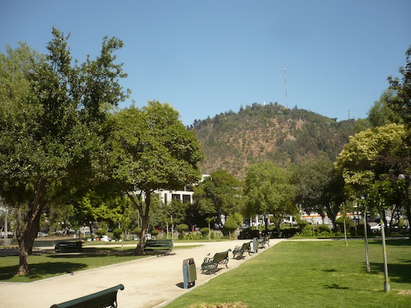 Cerro San Cristóbal as seen through the Parque Forestal, Santiago Chile