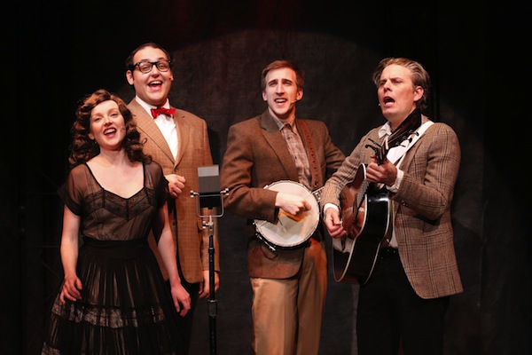 Sylvie Davidson, Nicholas Mongiardo-Cooper, Justin Flagg and Matty Charles in LONESOME TRAVELER at 59E59 Theaters. Photo by Carol Rosegg