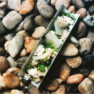 Razor clam, Yuzu and black garlic, at The Pawn (Tom Aikens Hong Kong)