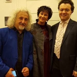 Carnegie Hall Green Room moment: the author with Mischa Maisky and Evgeny Kissin after their collaborative concert