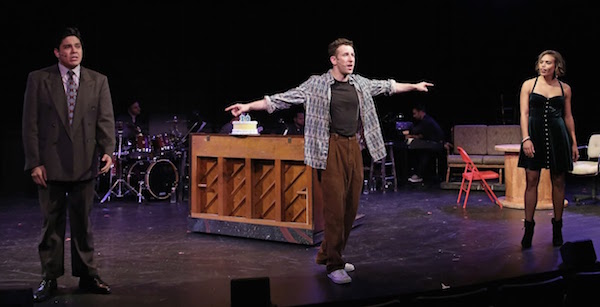 Pictured: George Salazar, Nick Blaemire and Ciara Renée in a scene from 'Tick, Tick…BOOM!' Presented by Keen Company at Theatre Row's Acorn Theatre Photo Credit: Carol Rosegg