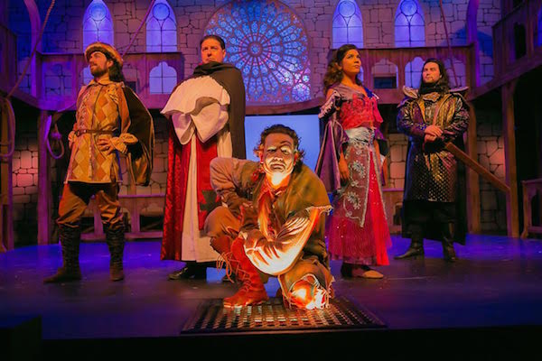 L-R: Sean Salazar, Bob Galindo, Nick Szoeke, Alyssa Lopez and Quinn Johnson in 'The Hunchback of Notre Dame' at the Playhouse San Antonio (photo: danscape)