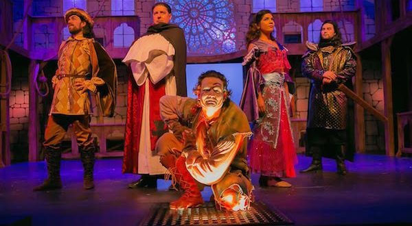 L-R: Sean Salazar, Bob Galindo, Nick Szoeke, Alyssa Lopez and Quinn Johnson in 'The Hunchback of Notre Dame' at the Playhouse San Antonio (photo: danscape)