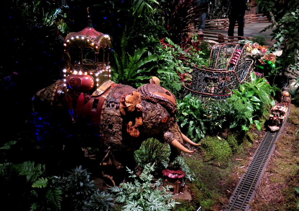 Elephant Colossus, Bar Car Nights, Holiday Train Show, New York Botanical Garden, Applied Imagination, Paul Busse, Laura Busse Dolan