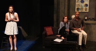 L-R: Kelly Schaschl, Autumn Dornfeld, and Chauncy Thomas in PERCENTAGE AMERICA by Carter W. Lewis, part of the 2018 LaBUTE NEW THEATER FESTIVAL at 59E59 Theaters. Photo by Carol Rosegg