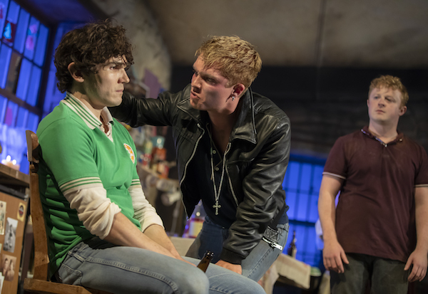 The Ferryman by Jez Butterworth, directed by Sam Mendes Now Playing at the Bernard B. Jacobs Theatre on Broadway Pictured (L-R): Fra Fee (Michael Carney), Tom Glynn-Carney (Shane Corcoran), and Conor MacNeill (Diarmaid Corcoran) Credit: © 2018 Joan Marcus