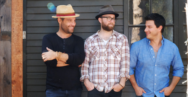 Photo of Dov Rosenblatt, Duvid Swirsky, and Ami Kozak of the band Distant Cousins 