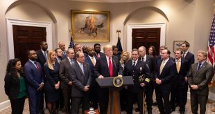 U.S. President Trump addresses his remarks in support of the First Step Act Wednesday, Nov. 14, 2018, in the Roosevelt Room of the White House.