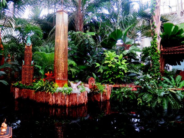 Lower Manhattan, Palms of the World Gallery and Reflecting Pool, NYBG Holiday Train Show 2018, One World Trade Center, The Oculus, The Woolworth Building, Applied Imagination