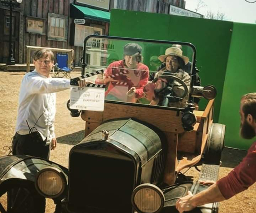 Photo of Johnny Alonso and Lana Wood on set of 'Bill Tilghman and the Outlaws 