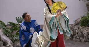 MetLive Arts presents "Murasaki's Moon" in The Astor Court at the Metropolitan Museum of Art on May 15, 2019. Michi Wiancko, composer Deborah Brevoort, librettist Eric Einhorn, stage director Geoffrey McDonald, conductor/music director Kristen Choi, mezzo-soprano: Lady Murasaki Martin Bakari, tenor: Genji John Noh, tenor: Buddhist priest Yoko Reikano Kimura, koto Satoshi Takeishi, percussion Kaoru Watanabe, Japanese flutes, percussion, taiko Aizuri String Quartet Credit: Stephanie Berger.