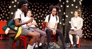 Shavana Clarke, Alia Guidry, Renita Lewis and Pearl Shin in 'The Virtuous Fall of the Girls from Our Lady of Sorrows' from Spicy Witch Productions at The Flea. Photo credit: Phoebe Brooks