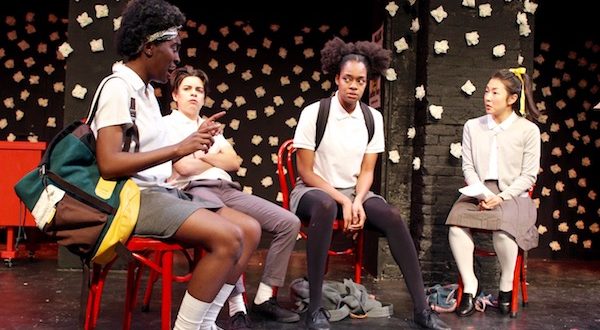 Shavana Clarke, Alia Guidry, Renita Lewis and Pearl Shin in 'The Virtuous Fall of the Girls from Our Lady of Sorrows' from Spicy Witch Productions at The Flea. Photo credit: Phoebe Brooks