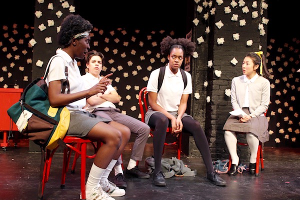 Shavana Clarke, Alia Guidry, Renita Lewis and Pearl Shin in 'The Virtuous Fall of the Girls from Our Lady of Sorrows' from Spicy Witch Productions at The Flea. Photo credit: Phoebe Brooks