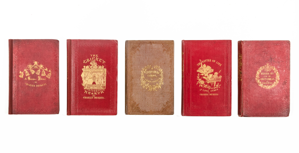 Photo of five first edition Charles Dickens Christmas books