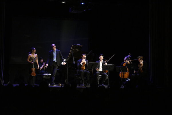 Grace Park, Gilles Vonsattel, and the Calidore String Quartet at ASPECT Chamber Music's 'French Impressions' concert, 27 February 2020. Credit: Joshua Brown Photography