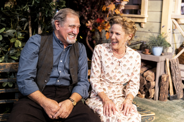 Photo of Dan Lauria and Alley Mills laughing in a scene of Mornings at Seven