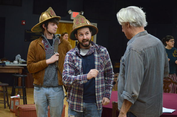 Photo of Cameron Nally and Dino Curia wearing hats as they speak to Jeff McCarthy