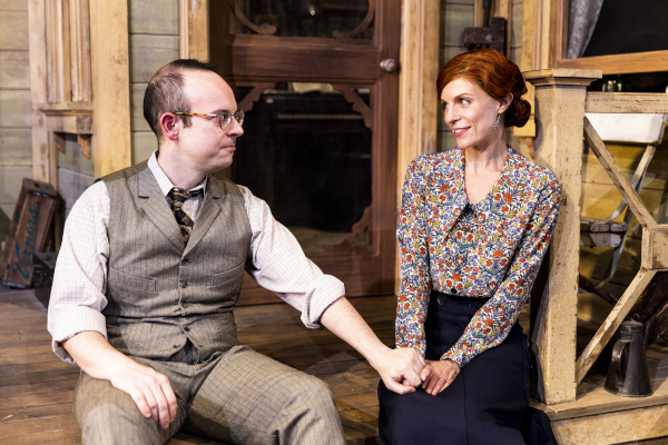 Photo of Jonathan Spivey holding Keri Safranin's hand in a scene of 'Morning's at Seven'