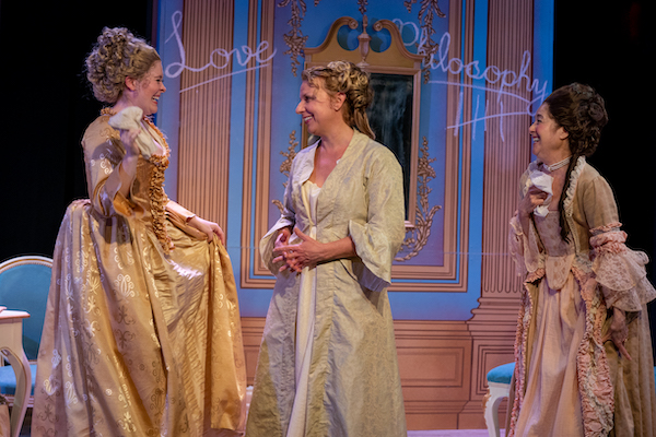 Erika Vetter, Amy Michelle and Bonnie Black in 'Émilie: La Marquise du Châtelet Defends Her Life Tonight'  at the Flea Theater (photo credit: Ashley Garrett)