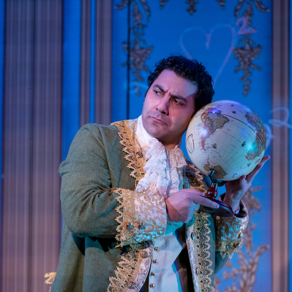 Zaven Ovian in 'Émilie: La Marquise du Châtelet Defends Her Life Tonight'  at the Flea Theater (photo credit: Ashley Garrett)