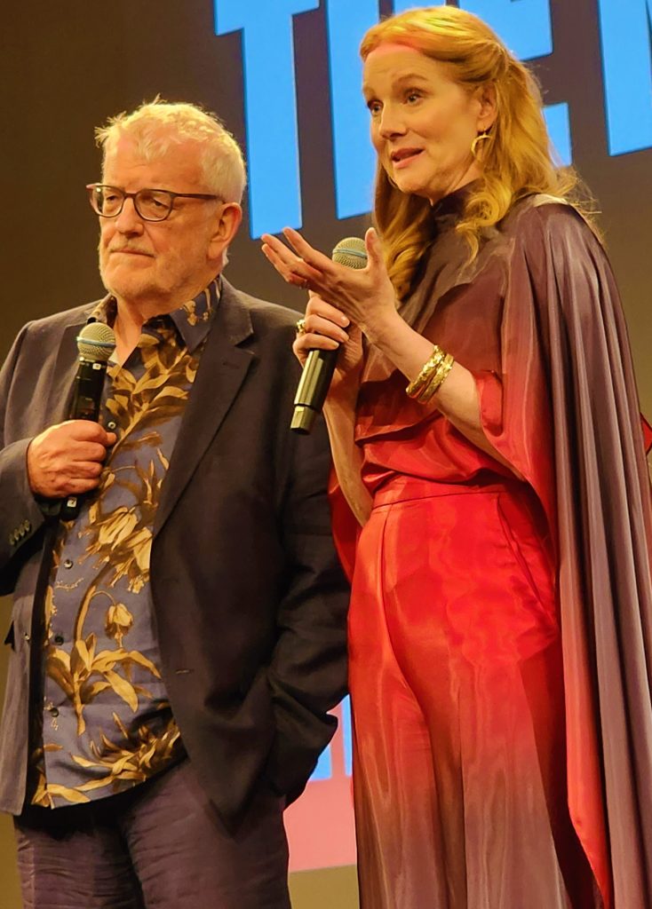 Thaddeus O'Sullivan, Laura Linney at the Q and A after the World Premiere screening of 'The Miracle Club' at Tribeca Film Festival (courtesy of Carole Di Tosti)