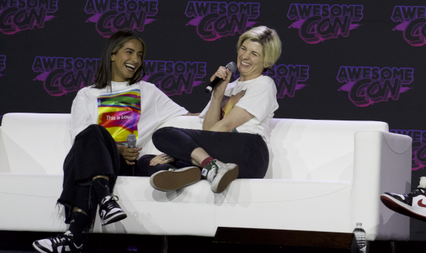 Photo of Mandip Gill and Jodie Whittaker laughing