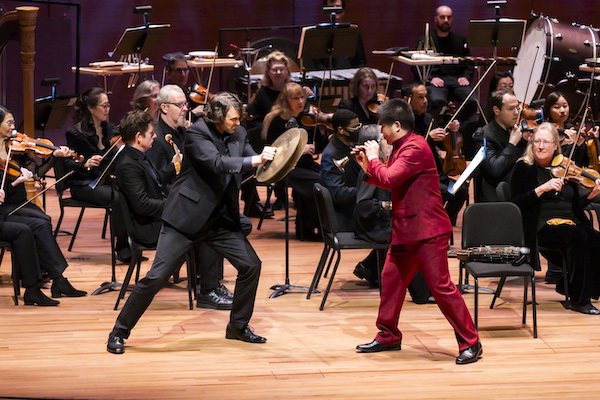 Steven Mercurio leads the Orchestra of St. Luke's in AMP at 10:  A New York Celebration with soloists Sharon Azrieli, Sepideh Raissadat, Naomi Sato and Zhongxi Wu performing works by composers Iman Habibi, Aharon Harlap and Rita Ueda at Alice Tully Hall, 3/28/2024. Photo by Chris Lee