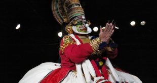 Kalamandalam John performs the role of 'Pharaoh' in Kathakali-style physical theater.