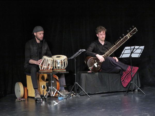 Tripp Dudley (percussion) and Galen Passen (sitar) in 'Pharaoh.'