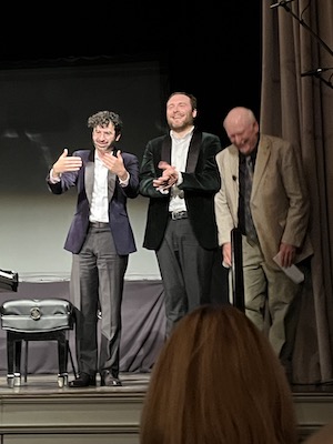 Michael Stephen Brown, Adam Golka, Jan Swafford at the Aspect Chamber Music concert 'Mozart as Harlequin'