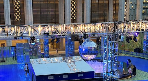 The plaza at Lincoln Center decorated for the Summer for the City festival