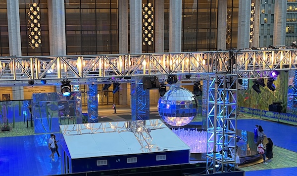 The plaza at Lincoln Center decorated for the Summer for the City festival