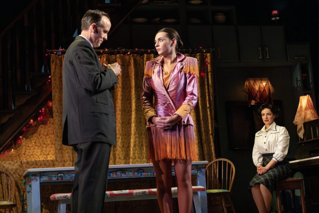 L to R): David Wilson Barnes, Lara McDonnell, Laura Donnelly in 'The Hills of California' (Joan Marcus)