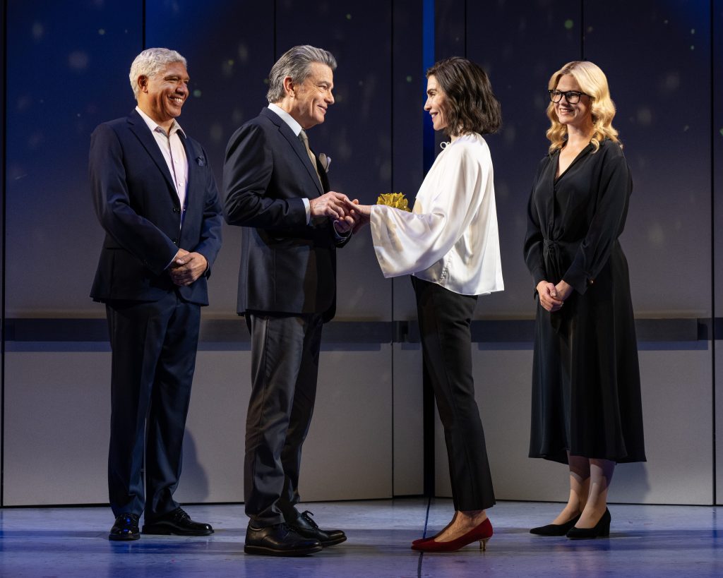(L to R): Peter Francis James, Peter Gallagher, Julianna Margulies, Kate MacCluggage, in 'Left on Tenth' (Joan Marcus)