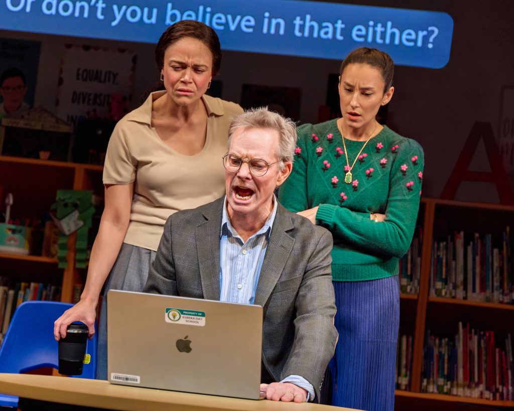(L to R): Amber Gray, Bill Irwin, Chelsea Yakua-Kurtz in 'Eureka Day' (Jeremy Daniel)
