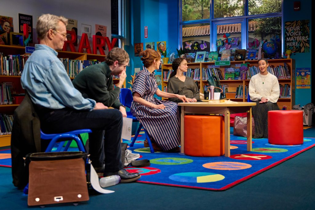 Bill Irwin, Tomas Middleditch, Jessica Hecht, Amber Gray, Chelsea Yakura Kurtz in Eureka Day (Jeremy Daniel).