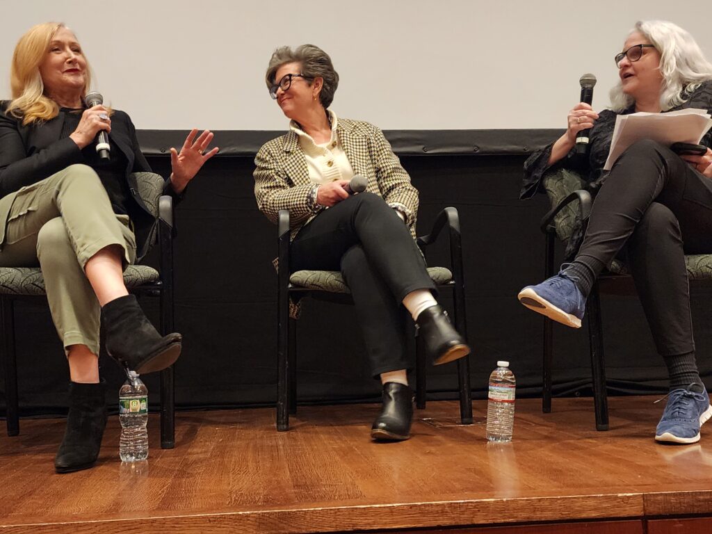 (L to R): Patricia Clarkson, Rachel Feldman, Thelma Adams at the Q and A after the AFF screening of 'Lilly' (Carole Di Tosti) 