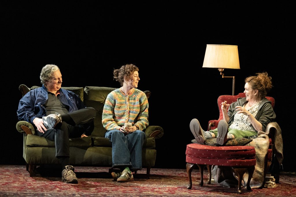 (L to R): John Ellison Conlee, Adelind Horan, and Deirdre O’Connell in 'Glass. Kill. What If If Only. Imp.' (Joan Marcus)