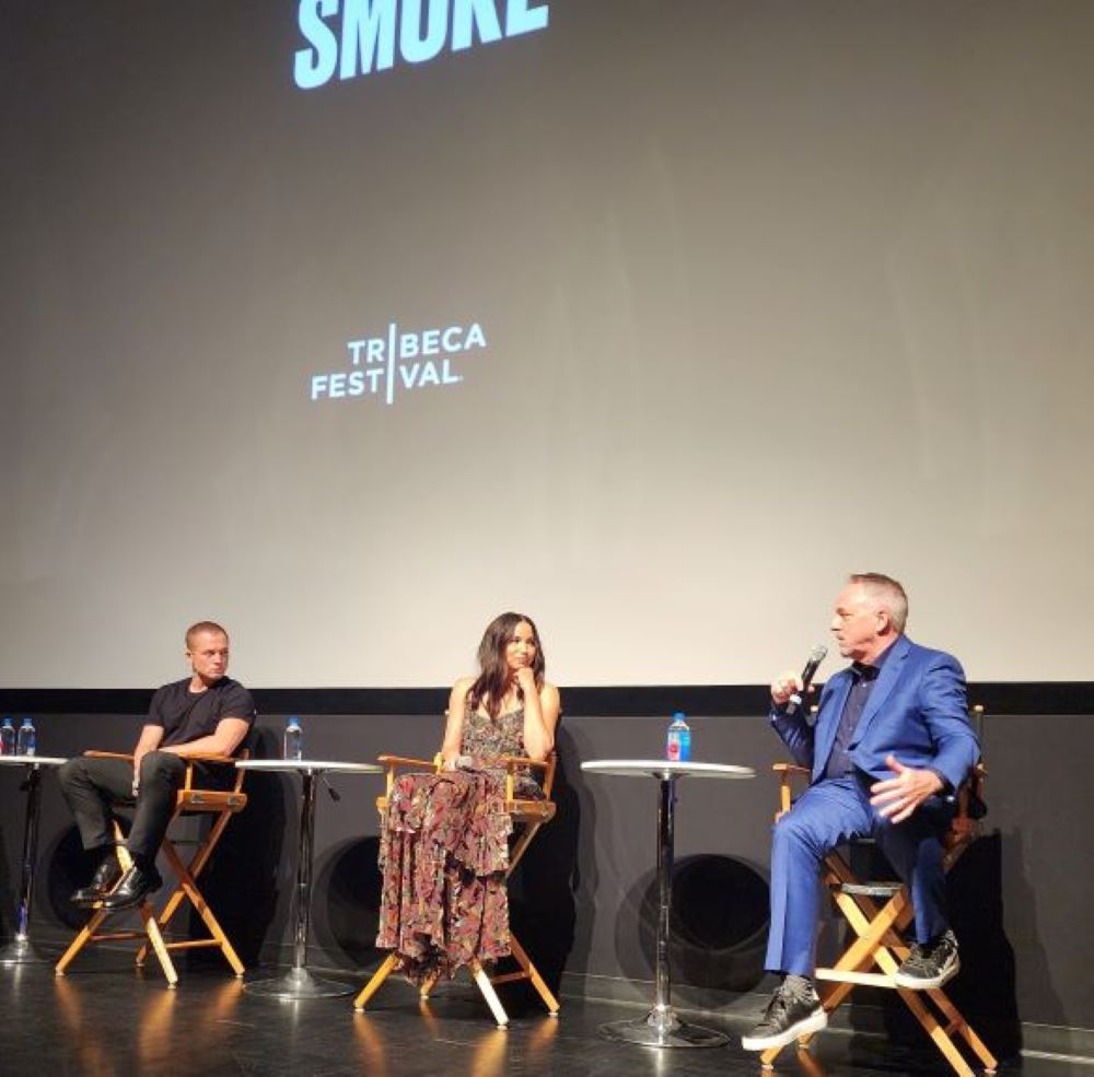 (L to R): Taron Egerton, Jurnee Smollett, Dennis Lehane after the screening of 'Smoke' at Tribeca Film Festival TV section (Carole Di Tosti)