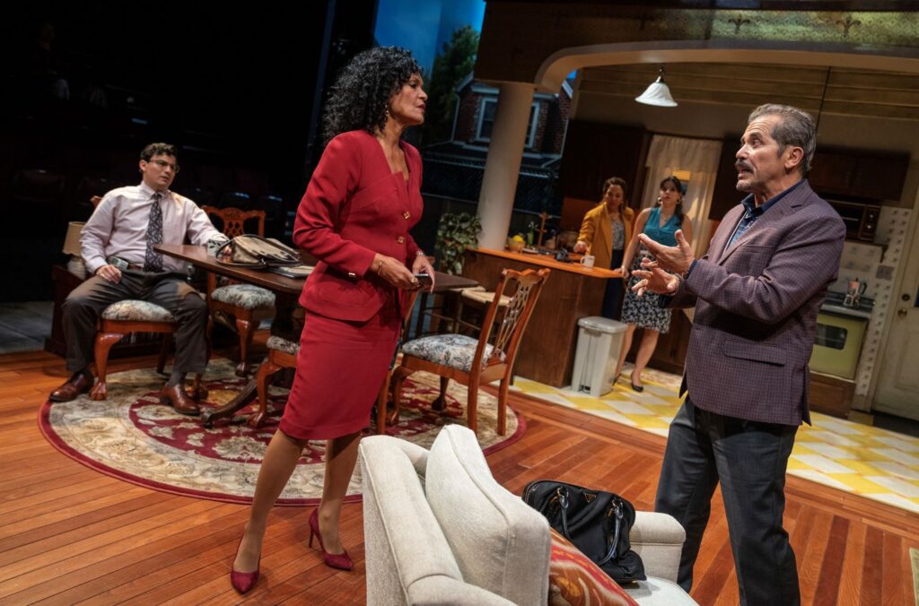 (L to R): Rebecca Jimenez, Bradley James Tejeda, Rosa Evangelina Arredondo, John Leguizamo (background) Luna Laren Velez, Rebecca Jimenez in 'The Other Americans' (Joan Marcus)