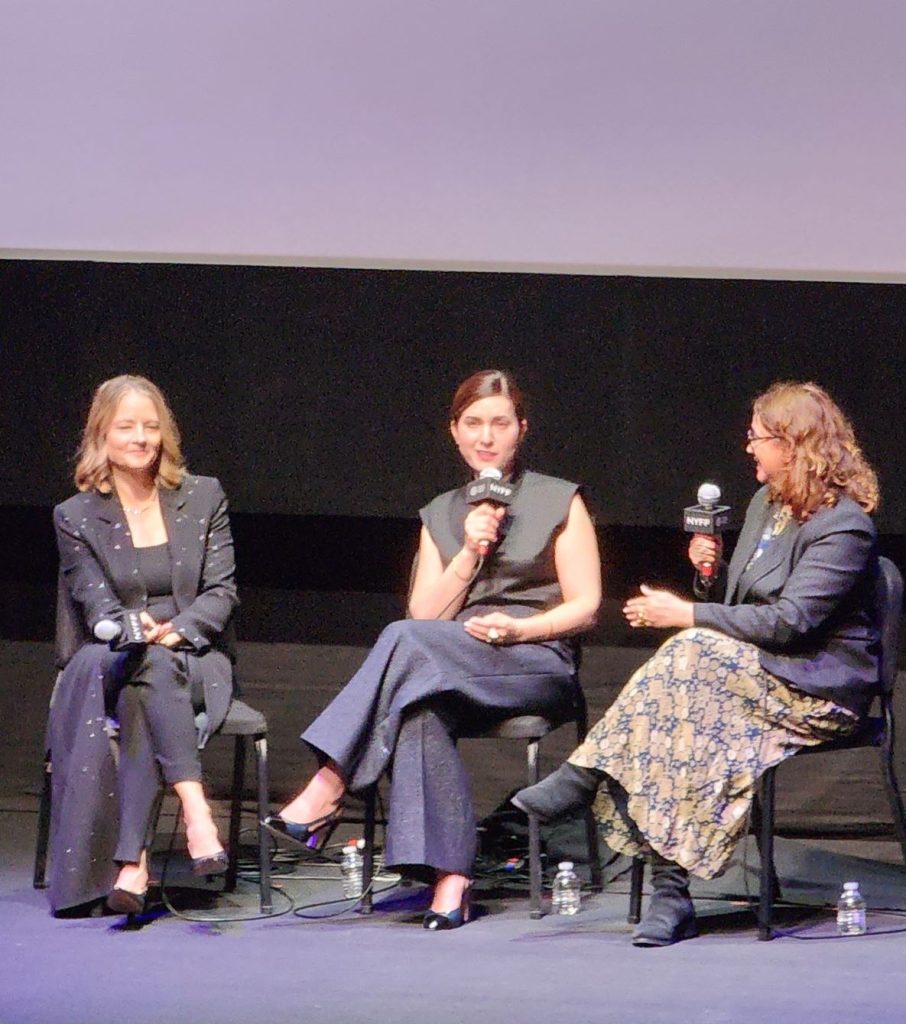 (L to R): Jodie Foster, Rebecca Zlotowski, moderator Florence Almozini at the 63rd NYFF Q and A for 'A Private Life' (Carole Di Tosti)