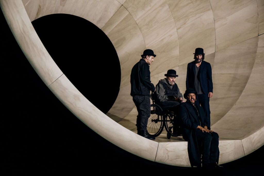 (L to R): Alex Winter, Michael Patrick Thornton, Keanu Reeves, (foreground) Brandon J. Dirden in 'Waiting for Godot' (Andy Henderson)