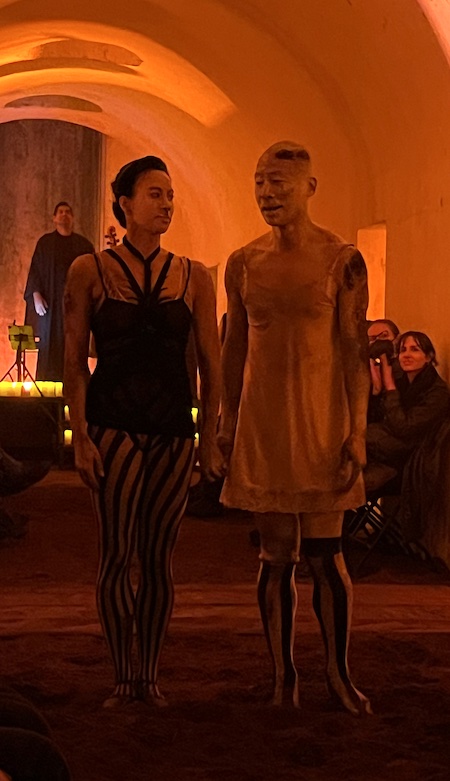 Georgina Pazcoguin, Dai Matsuoka in 'Houses of Zodiac' at the Green-Wood Cemetery catacombs, October 2025