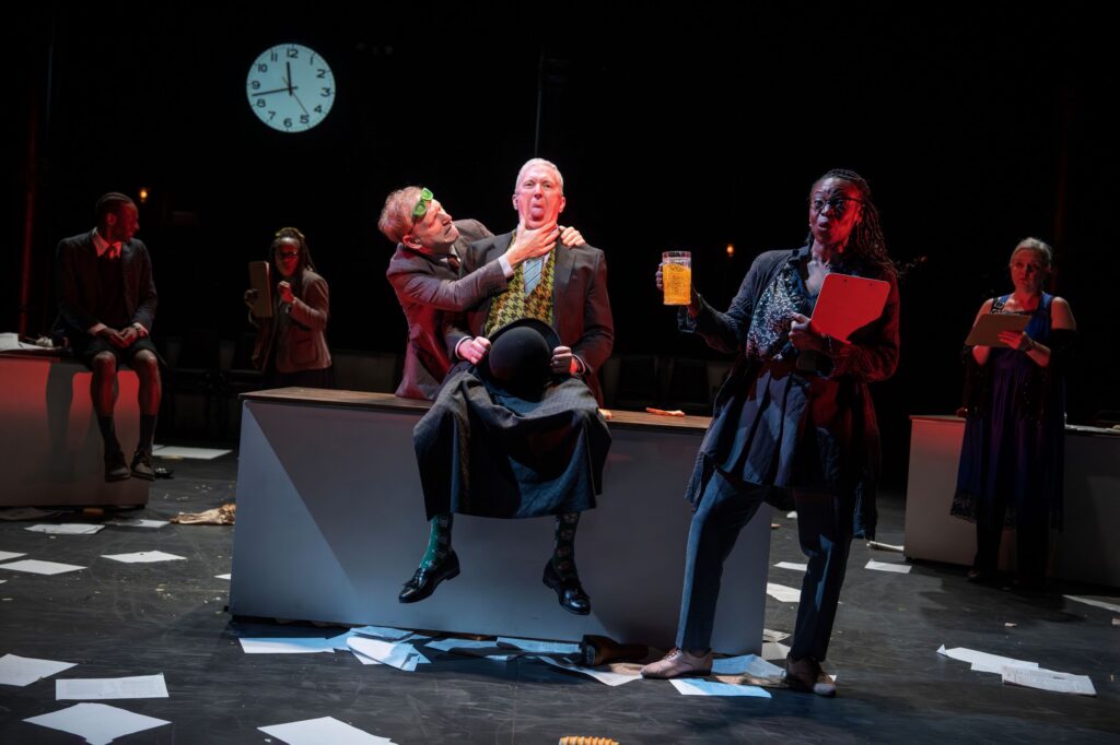 Christopher-Rashee Stevenson, Stephanie Weeks, Scott Shepherd, Vin Knight, Dee Beasnael, Kate Benson in Elevator Repair Service's Ulysses at The Public Theater, in partnership with Under the Radar festival (Joan Marcus).