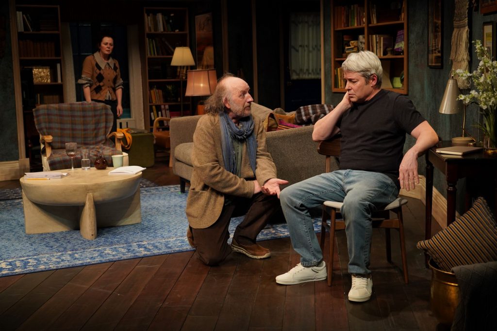 (L to R): Geraldine Hughes, Max Baker, Matthew Broderick in 'Ulster American' (Carol Rosegg)