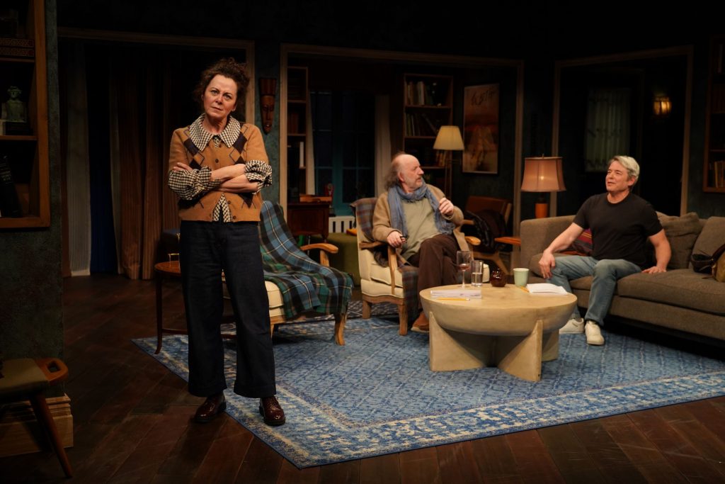 (L to R): Geraldine Hughes, Max Baker, Matthew Broderick in '[Ulster American' (Carol Rosegg)